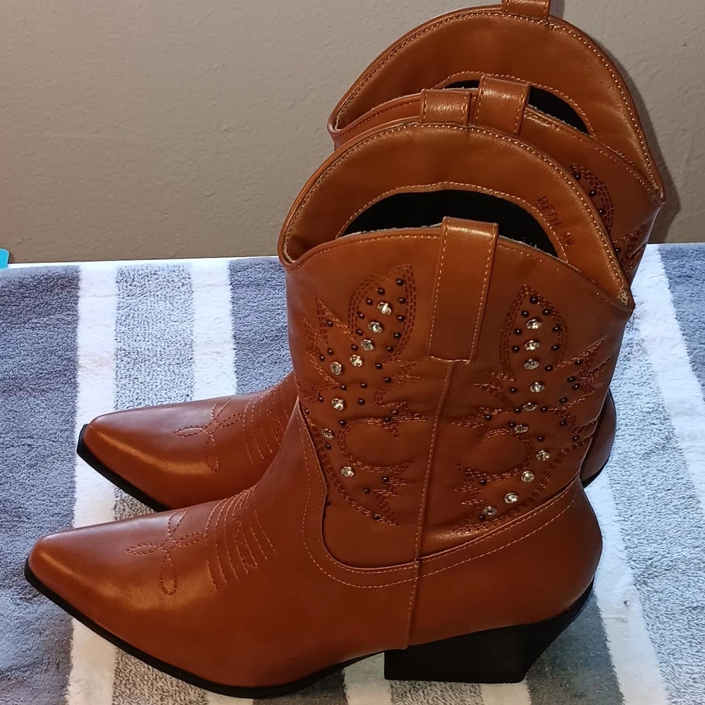 Brown Western Ankle Boots Cowgirl bling size 9